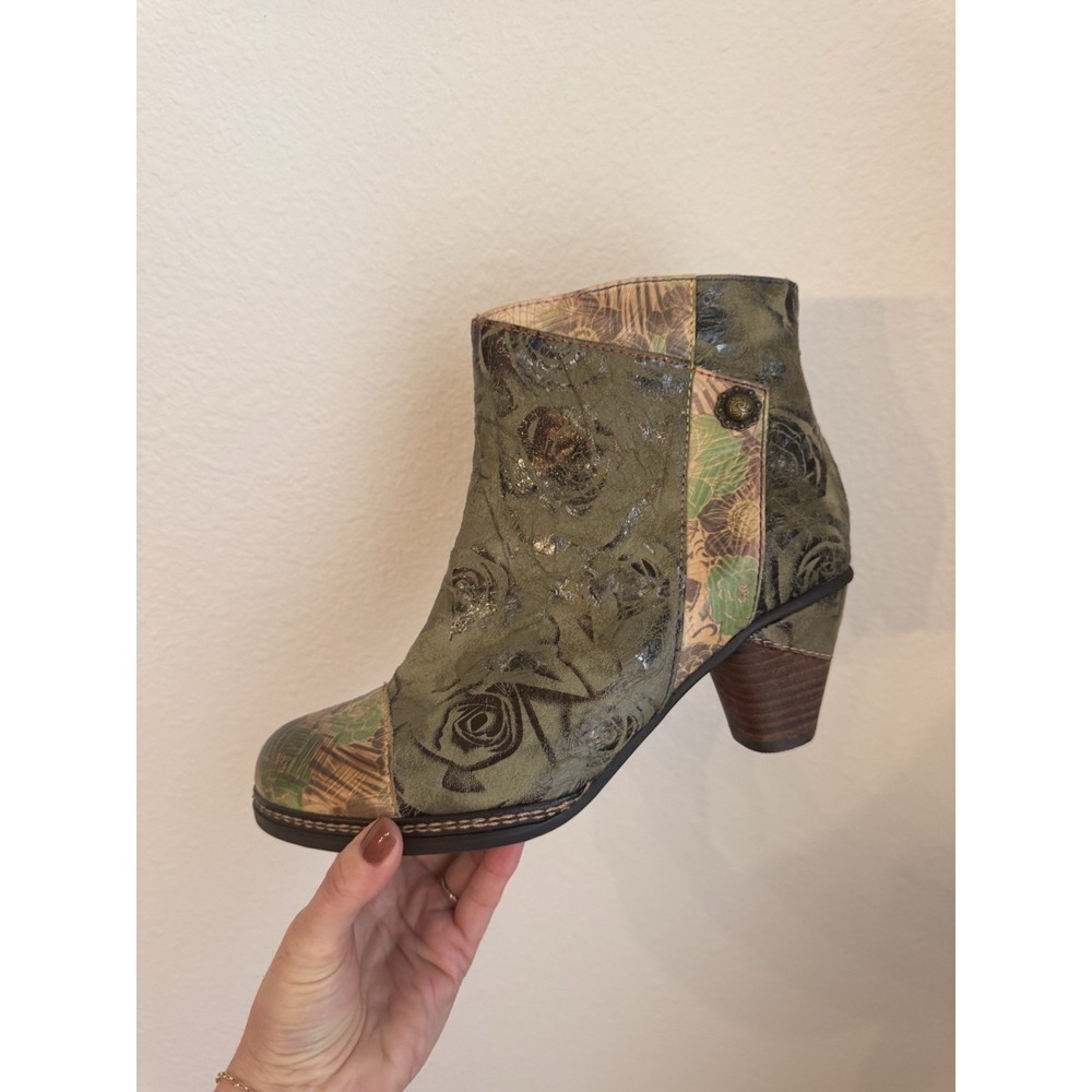 Spring Step L'Artiste Waterlily  Leather Boots Ankle Green Brown Floral S 7 - Picture 16 of 16